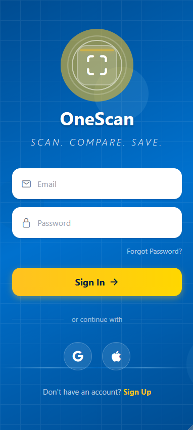OneScan App - Login Screen